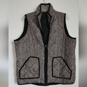 Vintage Fresh Vest Women's Black Beige Chevron Full Zip Pockets  Sz 1X